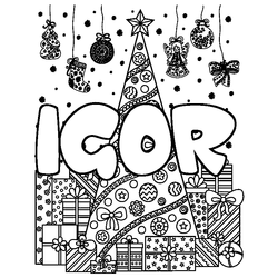 Coloraci&oacute;n del nombre IGOR - decorado &aacute;rbol de Navidad y regalos