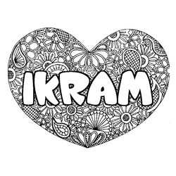 Coloraci&oacute;n del nombre IKRAM - decorado mandala de coraz&oacute;n