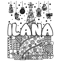 Coloraci&oacute;n del nombre ILANA - decorado &aacute;rbol de Navidad y regalos