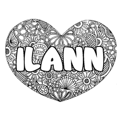 Coloraci&oacute;n del nombre ILANN - decorado mandala de coraz&oacute;n