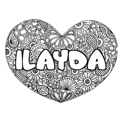Coloraci&oacute;n del nombre ILAYDA - decorado mandala de coraz&oacute;n