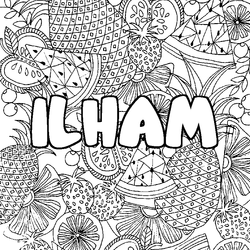Coloraci&oacute;n del nombre ILHAM - decorado mandala de frutas