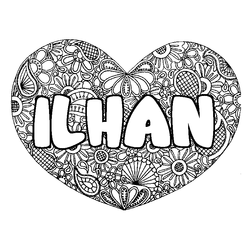 Coloraci&oacute;n del nombre ILHAN - decorado mandala de coraz&oacute;n