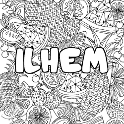 Coloraci&oacute;n del nombre ILHEM - decorado mandala de frutas