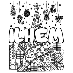Coloraci&oacute;n del nombre ILHEM - decorado &aacute;rbol de Navidad y regalos