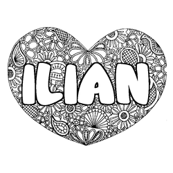 Coloraci&oacute;n del nombre ILIAN - decorado mandala de coraz&oacute;n