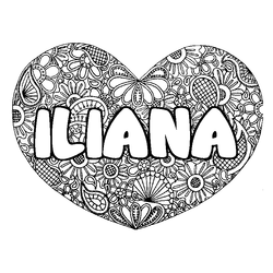 Coloraci&oacute;n del nombre ILIANA - decorado mandala de coraz&oacute;n