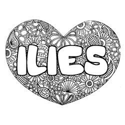 Coloraci&oacute;n del nombre ILIES - decorado mandala de coraz&oacute;n