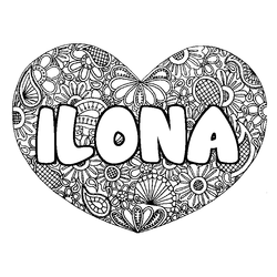 Coloraci&oacute;n del nombre ILONA - decorado mandala de coraz&oacute;n