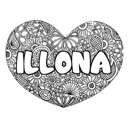 Coloraci&oacute;n del nombre ILLONA - decorado mandala de coraz&oacute;n