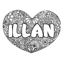 Coloraci&oacute;n del nombre ILLAN - decorado mandala de coraz&oacute;n