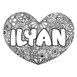 Coloraci&oacute;n del nombre ILYAN - decorado mandala de coraz&oacute;n