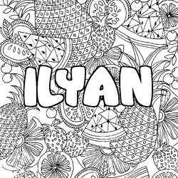 Coloraci&oacute;n del nombre ILYAN - decorado mandala de frutas