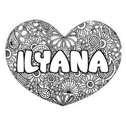 Coloraci&oacute;n del nombre ILYANA - decorado mandala de coraz&oacute;n