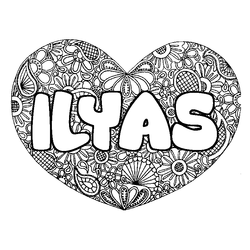 Coloraci&oacute;n del nombre ILYAS - decorado mandala de coraz&oacute;n