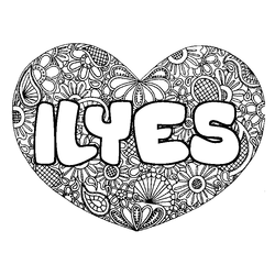 Coloraci&oacute;n del nombre ILYES - decorado mandala de coraz&oacute;n