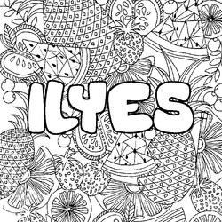 Coloraci&oacute;n del nombre ILYES - decorado mandala de frutas