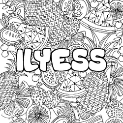 Coloraci&oacute;n del nombre ILYESS - decorado mandala de frutas