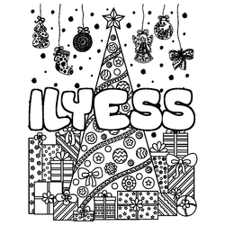 Coloraci&oacute;n del nombre ILYESS - decorado &aacute;rbol de Navidad y regalos