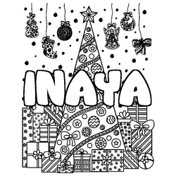 Coloraci&oacute;n del nombre INAYA - decorado &aacute;rbol de Navidad y regalos