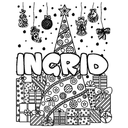 Coloraci&oacute;n del nombre INGRID - decorado &aacute;rbol de Navidad y regalos