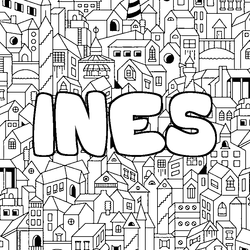Coloraci&oacute;n del nombre INES - decorado ciudad
