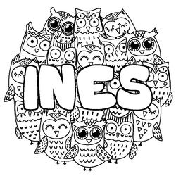 Coloraci&oacute;n del nombre INES - decorado b&uacute;hos