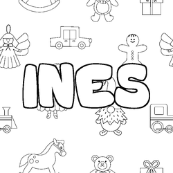Coloraci&oacute;n del nombre INES - decorado juguetes