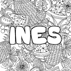 Coloraci&oacute;n del nombre INES - decorado mandala de frutas