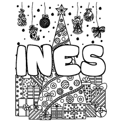 Coloraci&oacute;n del nombre INES - decorado &aacute;rbol de Navidad y regalos