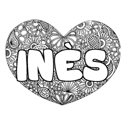 Coloraci&oacute;n del nombre IN&Egrave;S - decorado mandala de coraz&oacute;n