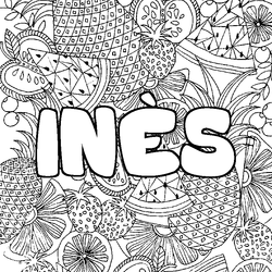 Coloraci&oacute;n del nombre IN&Egrave;S - decorado mandala de frutas