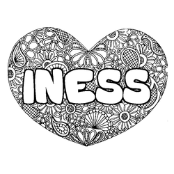 Coloraci&oacute;n del nombre INESS - decorado mandala de coraz&oacute;n