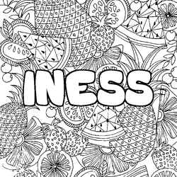 Coloraci&oacute;n del nombre INESS - decorado mandala de frutas