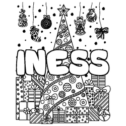 Coloraci&oacute;n del nombre INESS - decorado &aacute;rbol de Navidad y regalos