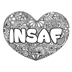 Coloraci&oacute;n del nombre INSAF - decorado mandala de coraz&oacute;n