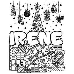 Coloraci&oacute;n del nombre IR&Egrave;NE - decorado &aacute;rbol de Navidad y regalos