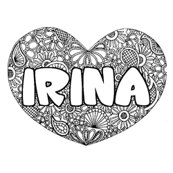 Coloraci&oacute;n del nombre IRINA - decorado mandala de coraz&oacute;n