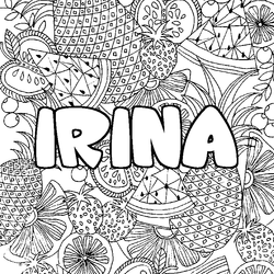 Coloraci&oacute;n del nombre IRINA - decorado mandala de frutas
