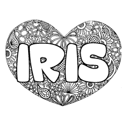 Coloraci&oacute;n del nombre IRIS - decorado mandala de coraz&oacute;n