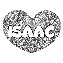 Coloraci&oacute;n del nombre ISAAC - decorado mandala de coraz&oacute;n