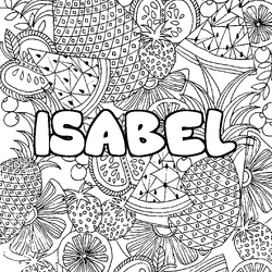 Coloraci&oacute;n del nombre ISABEL - decorado mandala de frutas