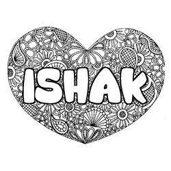 Coloraci&oacute;n del nombre ISHAK - decorado mandala de coraz&oacute;n