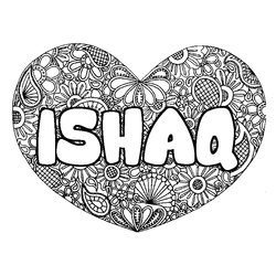 Coloraci&oacute;n del nombre ISHAQ - decorado mandala de coraz&oacute;n