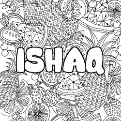 Coloraci&oacute;n del nombre ISHAQ - decorado mandala de frutas