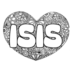 Coloraci&oacute;n del nombre ISIS - decorado mandala de coraz&oacute;n