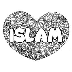 Coloraci&oacute;n del nombre ISLAM - decorado mandala de coraz&oacute;n