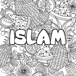 Coloraci&oacute;n del nombre ISLAM - decorado mandala de frutas