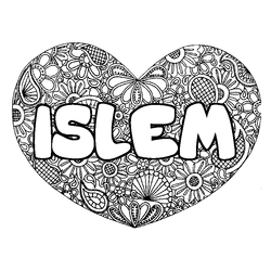 Coloraci&oacute;n del nombre ISLEM - decorado mandala de coraz&oacute;n