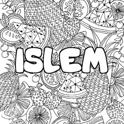 Coloraci&oacute;n del nombre ISLEM - decorado mandala de frutas
